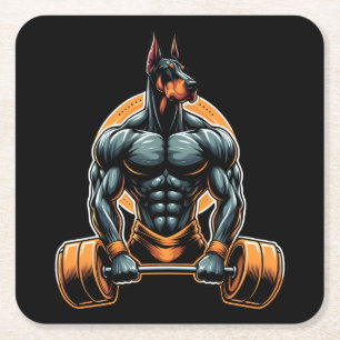 GYM doberman hund bodybuilding der powerlifter Underlägg Papper Kvadrat