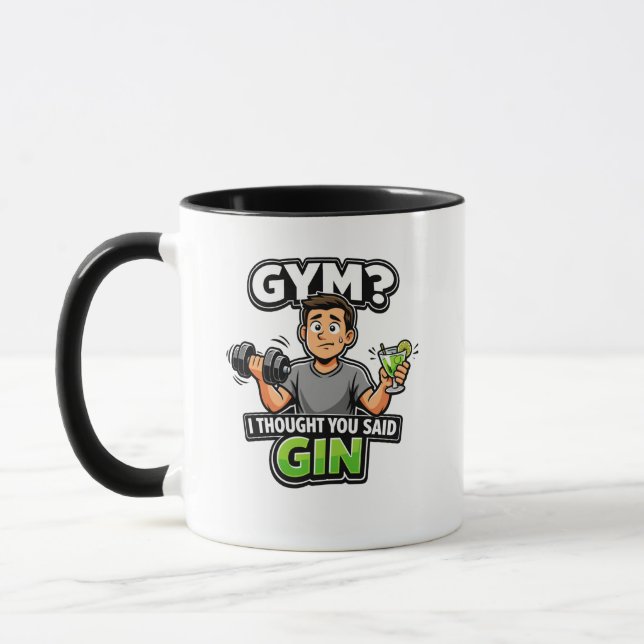 Gym eller Gin Rolig Tecknad Träningshumor Mugg (Vänster)