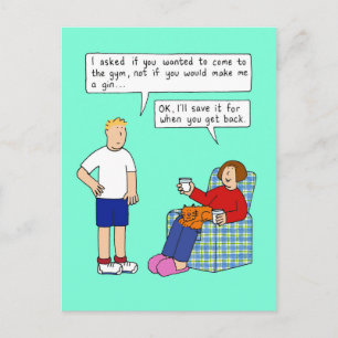 Gym eller Gin Tecknad Humor Vykort