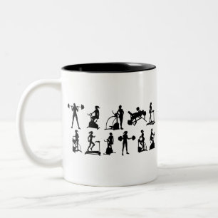Gym Fitness Equipment Woman Silhouettes Set Två-Tonad Mugg