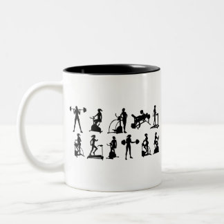 Gym Fitness Equipment Woman Silhouettes Set Två-Tonad Mugg