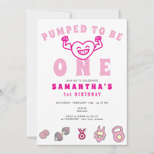 Gym Fitness execise One Strong Girl 1st Birthday Inbjudningar