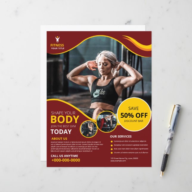 Gym Fitness Klubb Promotional Flyer-mall (Fram/Back In Situ)