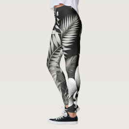Gym för Black & White Tropical Blommigt Leggings
