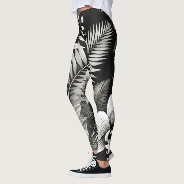 Gym för Black & White Tropical Blommigt Leggings (Vänster)