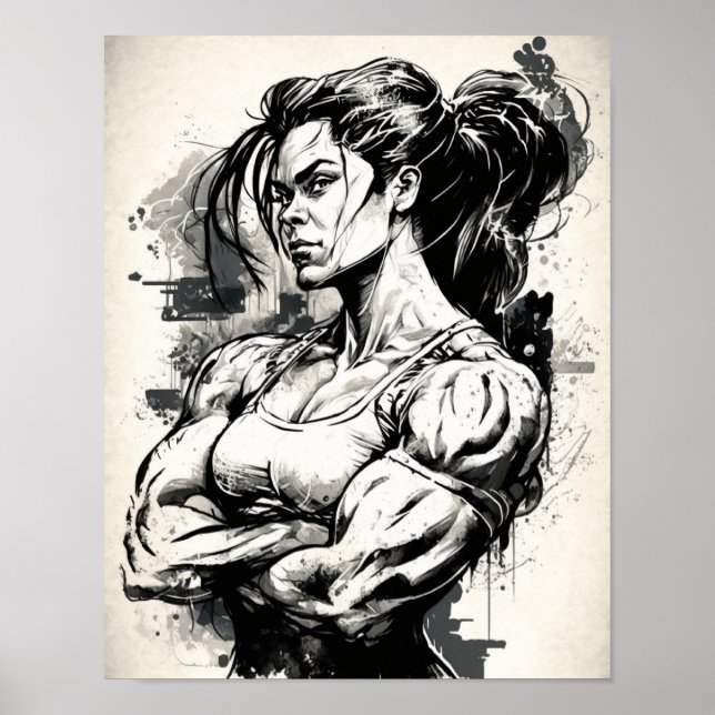 Gym Girl Motivational Muscle, vackra Woman Poster (Framsidan)