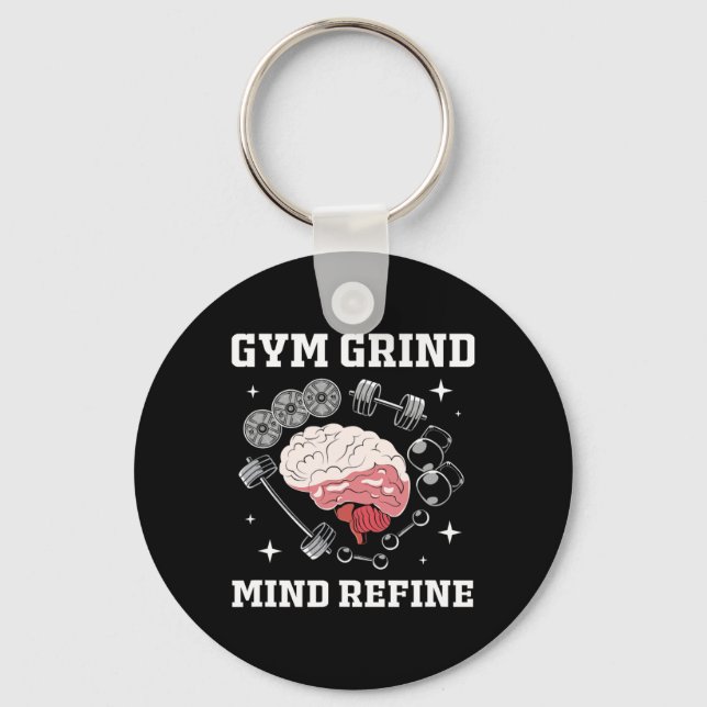 Gym Grind Mind Refined Bodybuilding Funny Gym Rat  Nyckelring (Framsida)