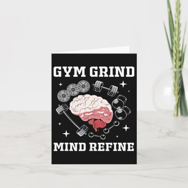 Gym Grind Mind Refined Bodybuilding Funny Gym Rått Kort (Framsida)