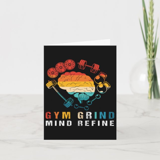Gym Grind Mind Refined Bodybuilding Retro Gym Rått Kort (Framsida)