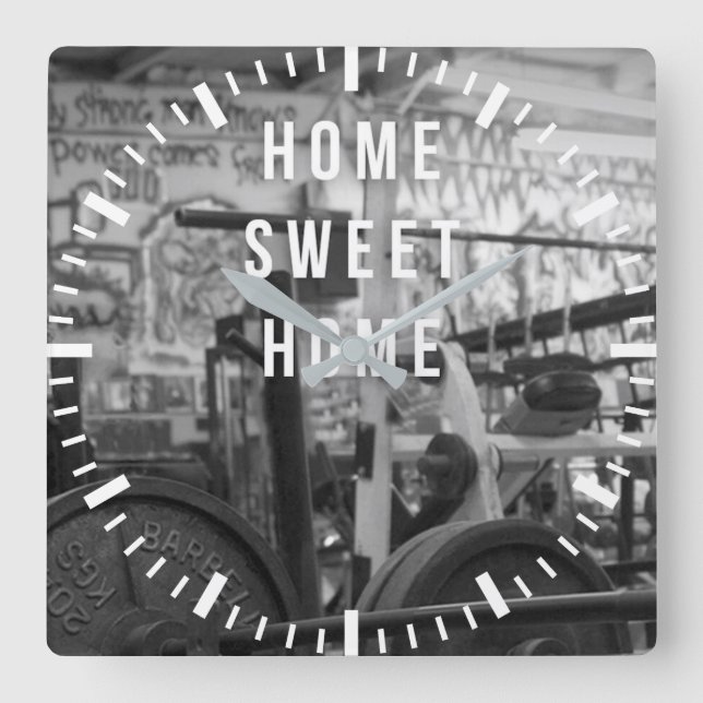 Gym - Home Sweet Home - Barbell - Workout Fyrkantig Klocka (Framsida)