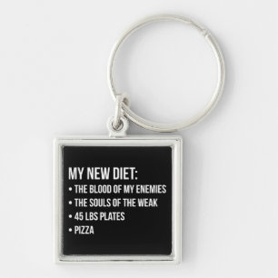 Gym Humor - Diet - Blood, Souls, Pizza - Funny Fyrkantig Silverfärgad Nyckelring