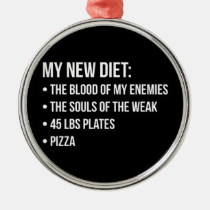 Gym Humor - Diet - Blood, Souls, Pizza - Funny Julgransprydnad Metall