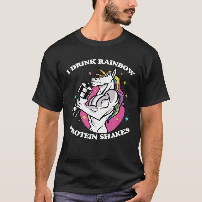 Gym - jag dricker Rainbow Protein Shakes - Unicorn T Shirt (Framsida)