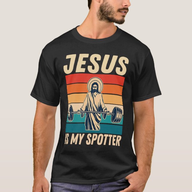 Gym  Jesus Is My Spotter  Workout Jesus T Shirt (Framsida)