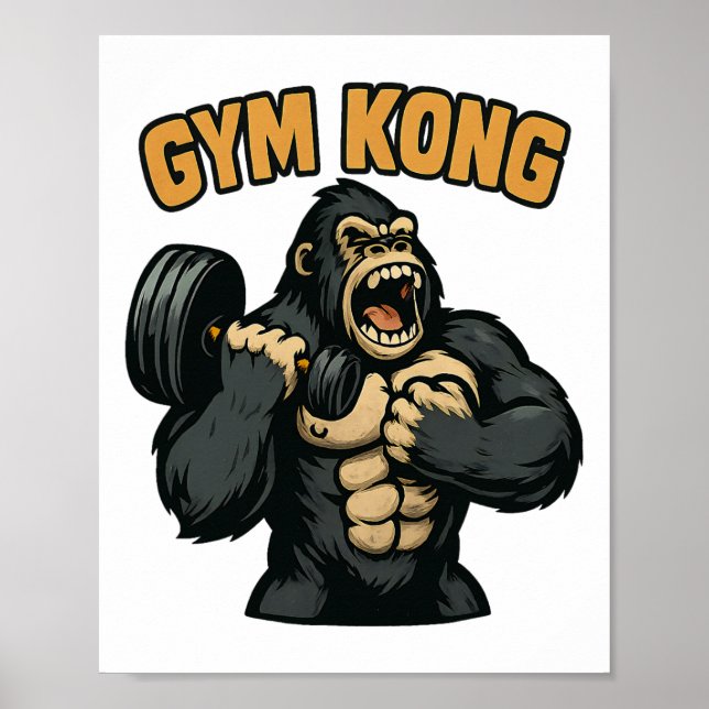 Gym Kong Funny Bodybuilding Fitness Gorilla Beast  Poster (Framsidan)