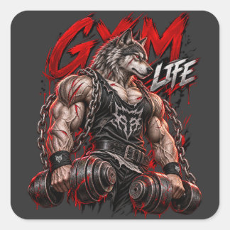 Gym Liv Vargodjur Beast Mode Bodybuilding Fitness Fyrkantigt Klistermärke