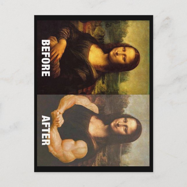 Gym Mona Lisa Före & Efter Rolig Fitness Vykort (Framsida)