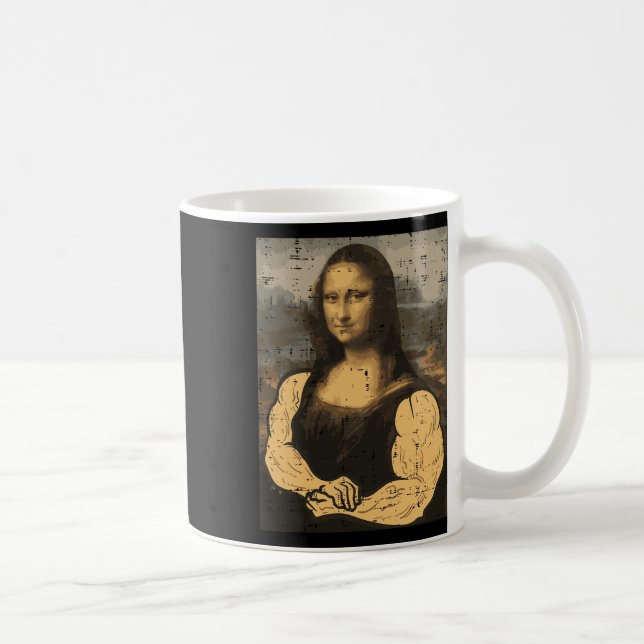 Gym Mona Lisa Muscle Roligt Workout Fitness Bodybu Kaffemugg (Höger)