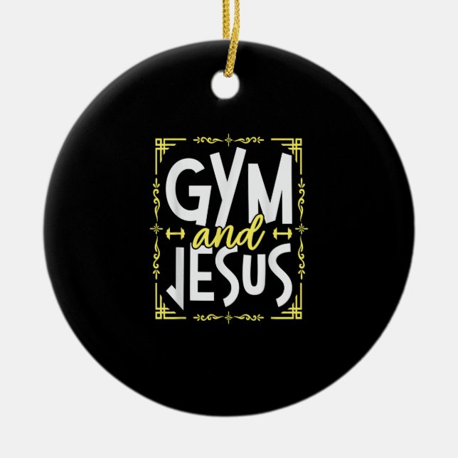 Gym och Jesus Gym Fitness Liiting Weights Body Bui Julgransprydnad Keramik (Framsidan)