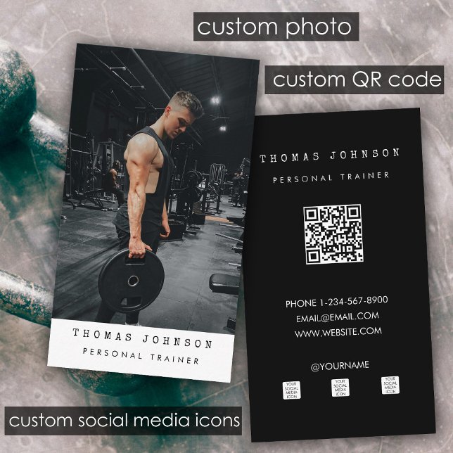 Gym Personal Trainer Fitness Photo QR-kod Visitkort (Gym Personal Trainer Fitness Photo QR Code Business Card)