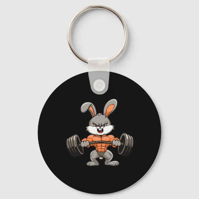 Gym Rabbit Bodybuilding Powerlift Fitness Funny Nyckelring (Framsida)