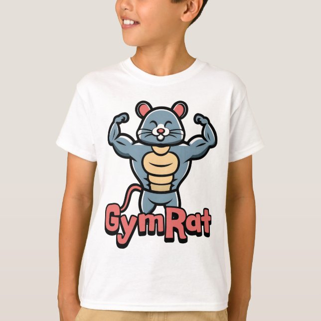 Gym Råtta! Cute Musculary Råtta Tecknad T Shirt (Framsida)
