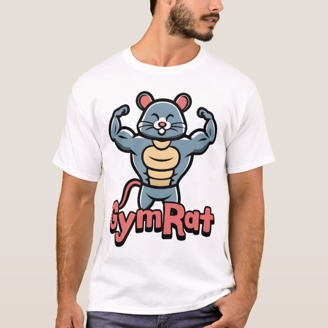 Gym Råtta! Cute Musculary Råtta Tecknad T Shirt (Framsida)