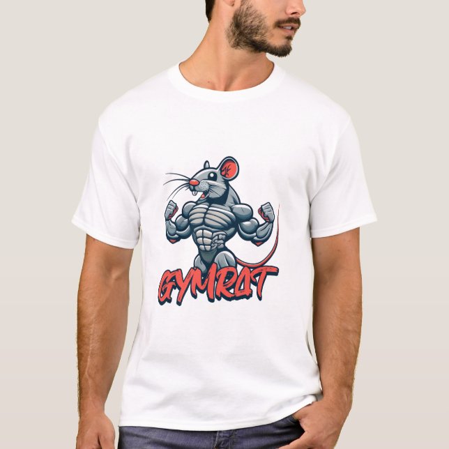 Gym Råtta! Funny Muscular Råtta Tecknad T Shirt (Framsida)