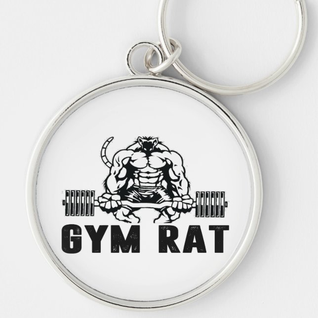 Gym Råtta Rund Silverfärgad Nyckelring (Framsidan)