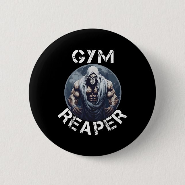 Gym Reaper Fitness Halloween Skeleton Workout Body Knapp (Framsida)