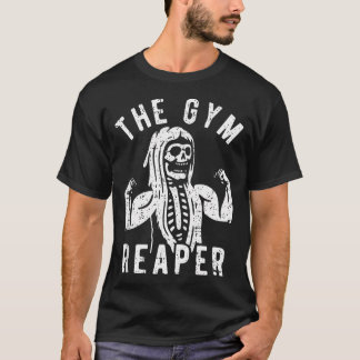 Gym Reaper Halloween Costume Funny Skeleton Fitnes T Shirt