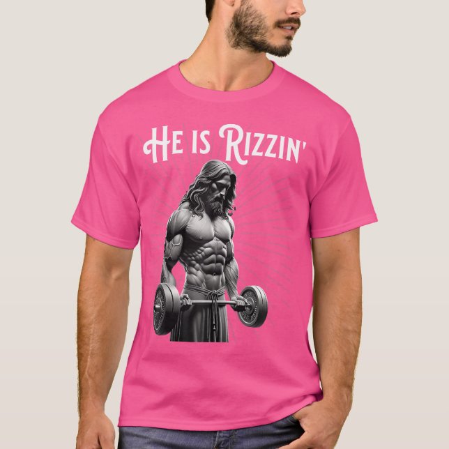 Gym som lyfter rippade muskler är Rizzin Jesus Wei T Shirt (Framsida)