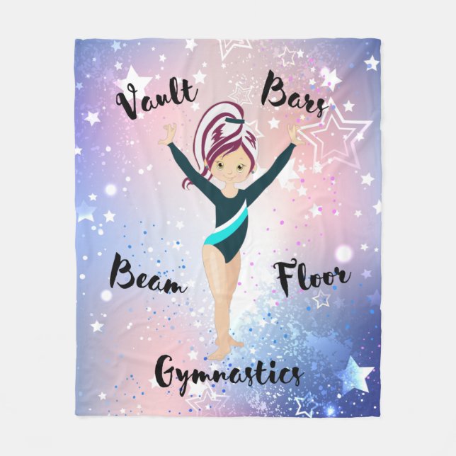 Gym Star Berry Rand, Brown Ögon, Teal Leotard Fleecefilt (Framsidan)