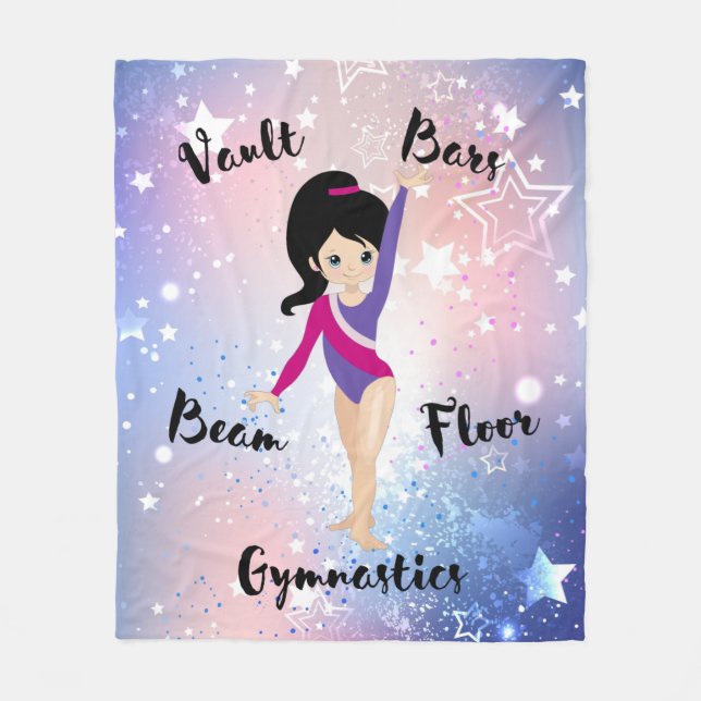 Gym Star Black Hair, Blue Ögon, Lila Leotard Fleecefilt (Framsidan)