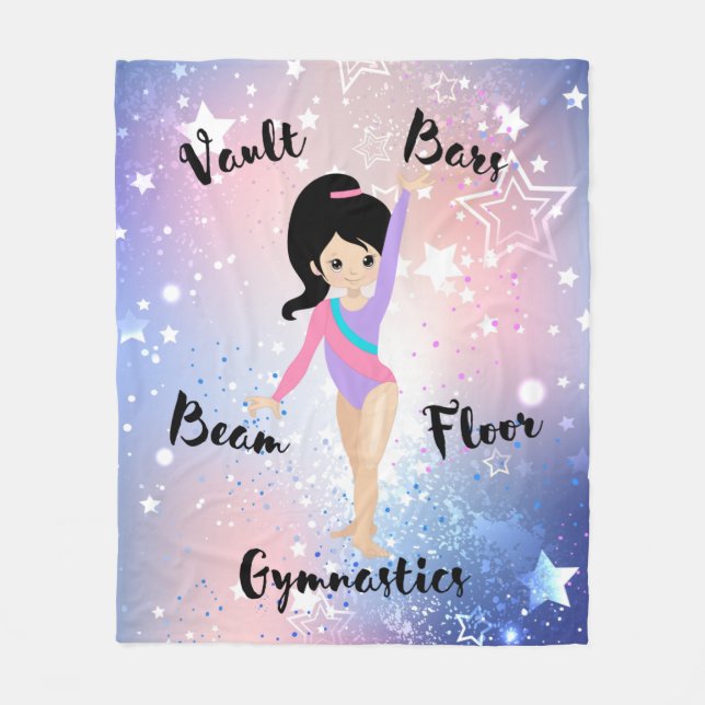 Gym Star Black Hair, Brown Öga, Lila Leotard Fleecefilt (Framsidan)