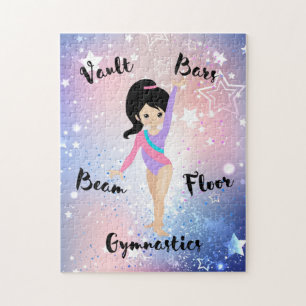 Gym Star Black Hair, Brown Öga, Lila Leotard Pussel
