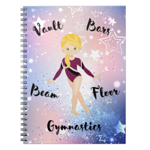 Gym Star Blonde, Grönt Öga, Burgundy Leotard Anteckningsbok