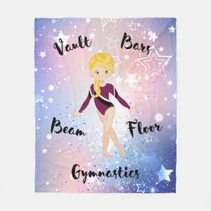 Gym Star Blonde, Grönt Öga, Burgundy Leotard Fleecefilt