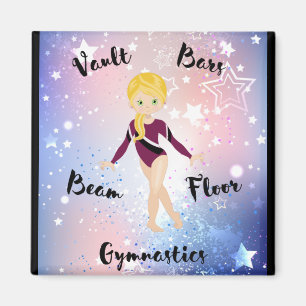 Gym Star Blonde, Grönt Öga, Burgundy Leotard Magnet