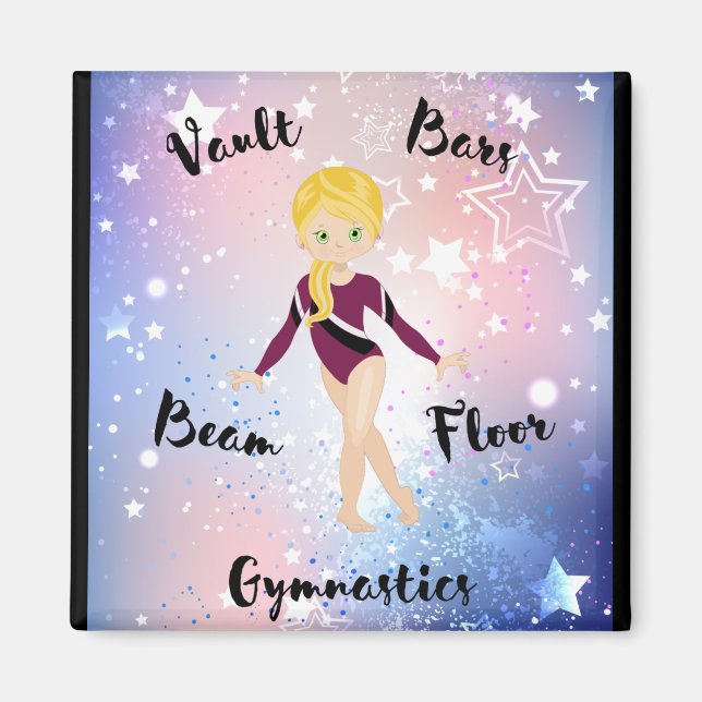 Gym Star Blonde, Grönt Öga, Burgundy Leotard Magnet (Framsidan)