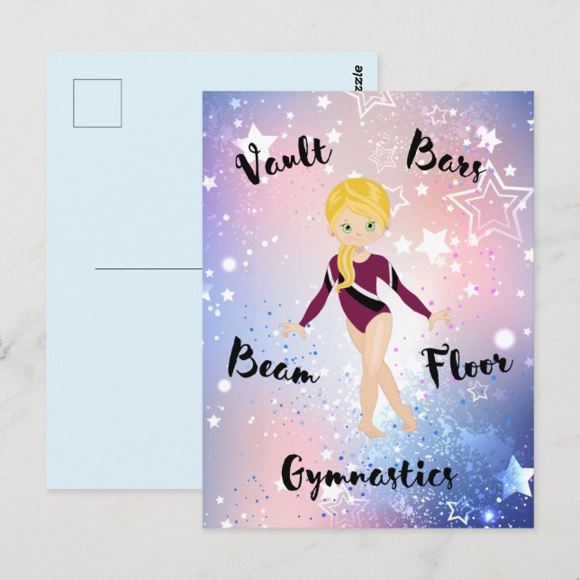 Gym Star Blonde, Grönt Öga, Burgundy Leotard Vykort (Fram/baksida)