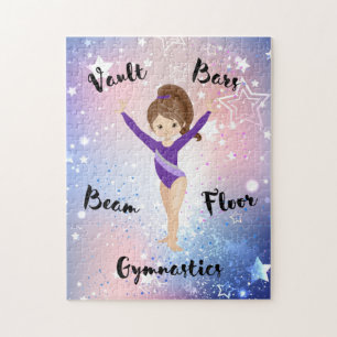 Gym Star Brunette, Brown Öga, Lila Leotard Pussel