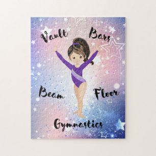 Gym Star Brunette, Brown Öga, Lila Leotard Pussel