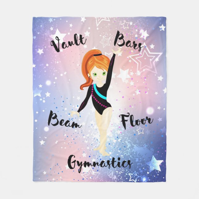 Gym Star Ginger Hair, Grönt Öga, Black Leotard Fleecefilt (Framsidan)