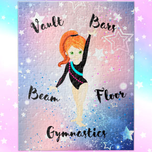 Gym Star Ginger Hair, Grönt Öga, Black Leotard Pussel