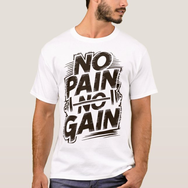 Gym Tshirt White No Pain No Gain T Shirt (Framsida)
