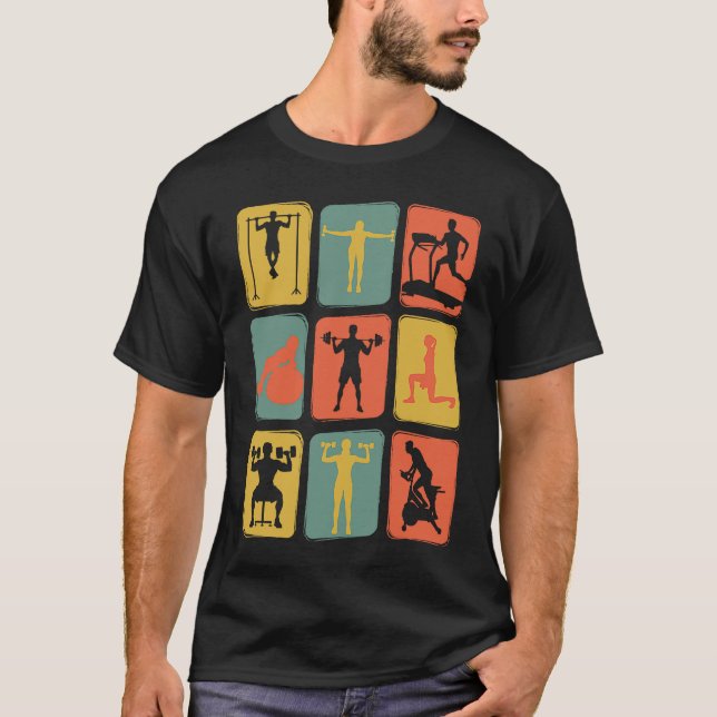 Gym Vintage Retro Träningsutrustning T Shirt (Framsida)