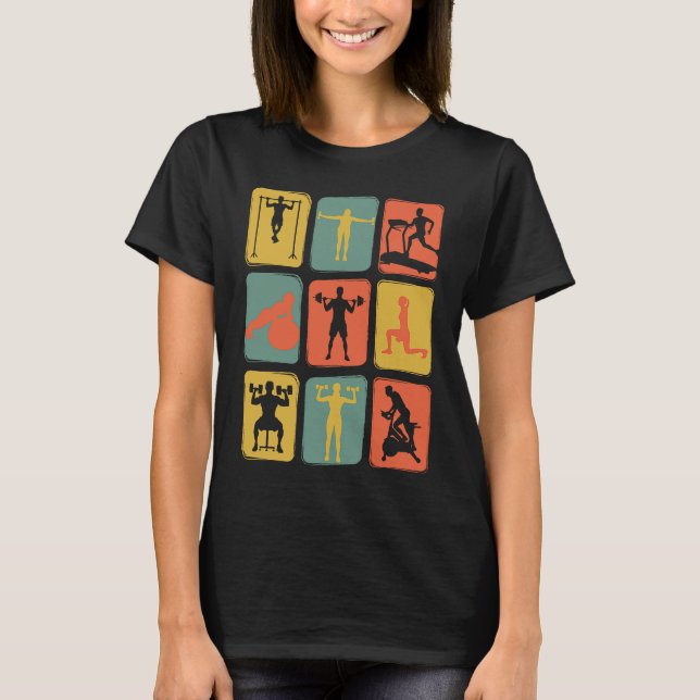 Gym Vintage Retro Träningsutrustning T Shirt (Framsida)
