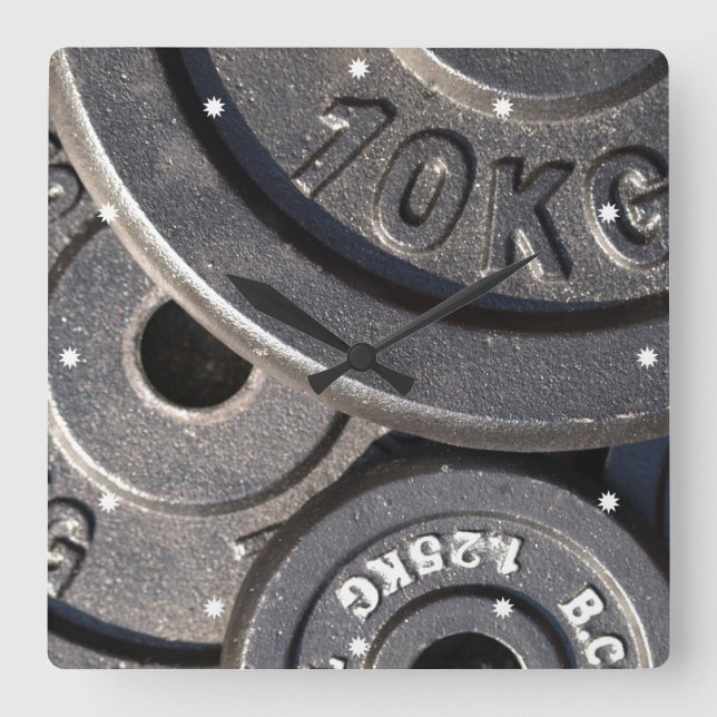 Gym Weights Fyrkantig Klocka (Framsida)