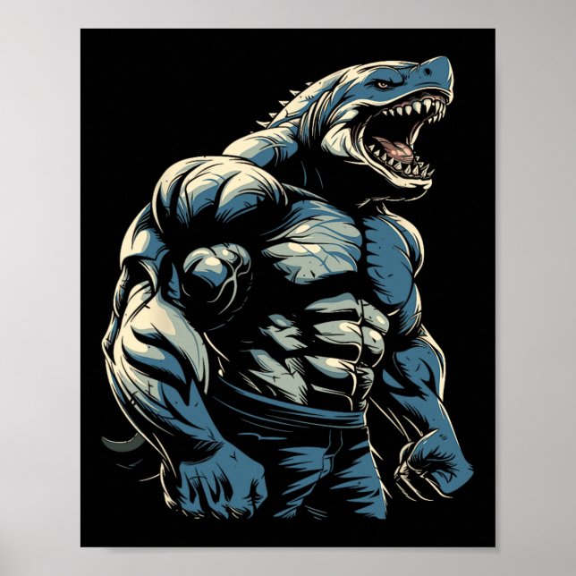 Gym Workout Bodybuilding Shark Poster (Framsidan)